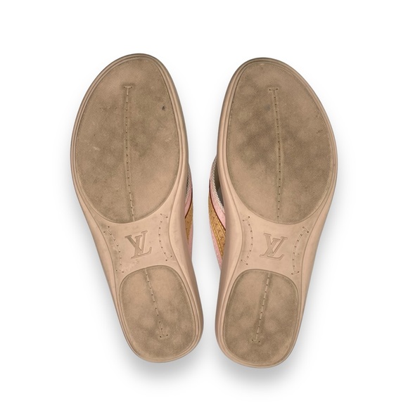 Louis Vuitton Bastia Pink Canvas & Tan Leather Monogram Flat Thong Sandal 9.5 - Picture 4 of 8
